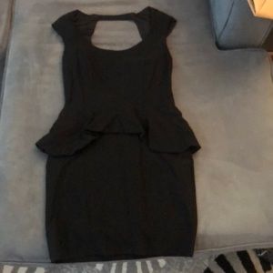 Black cap sleeve peplum dress